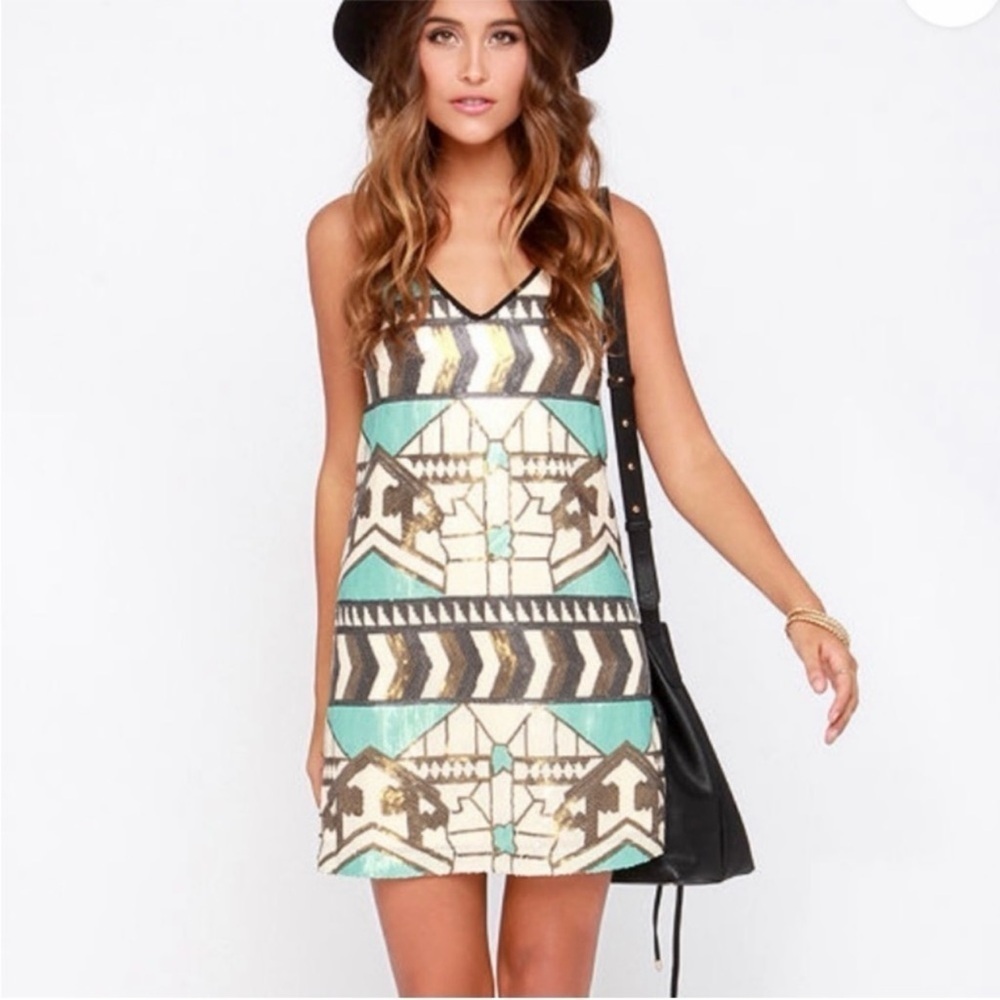 Lush Multicolor Tribal Aztec Sequin Mini Dress Small Party Cocktail Festival